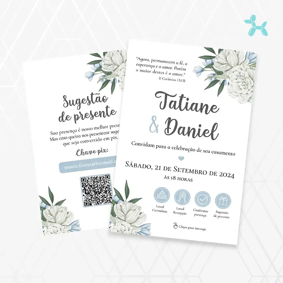 Miniatura: Convite Interativo Casamento Branco e Azul