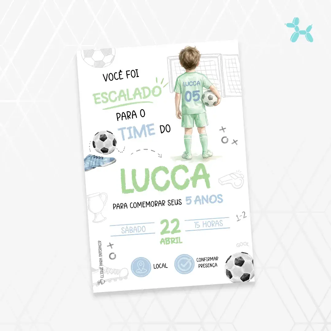 Convite Interativo Futebol Aquarela