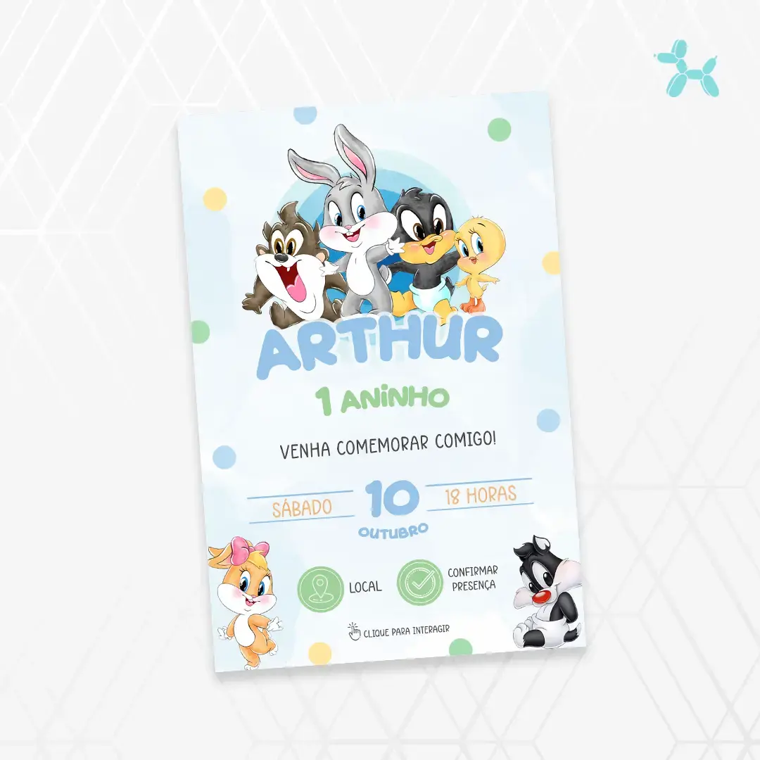 Convite Interativo Baby Looney Tunes Aquarela