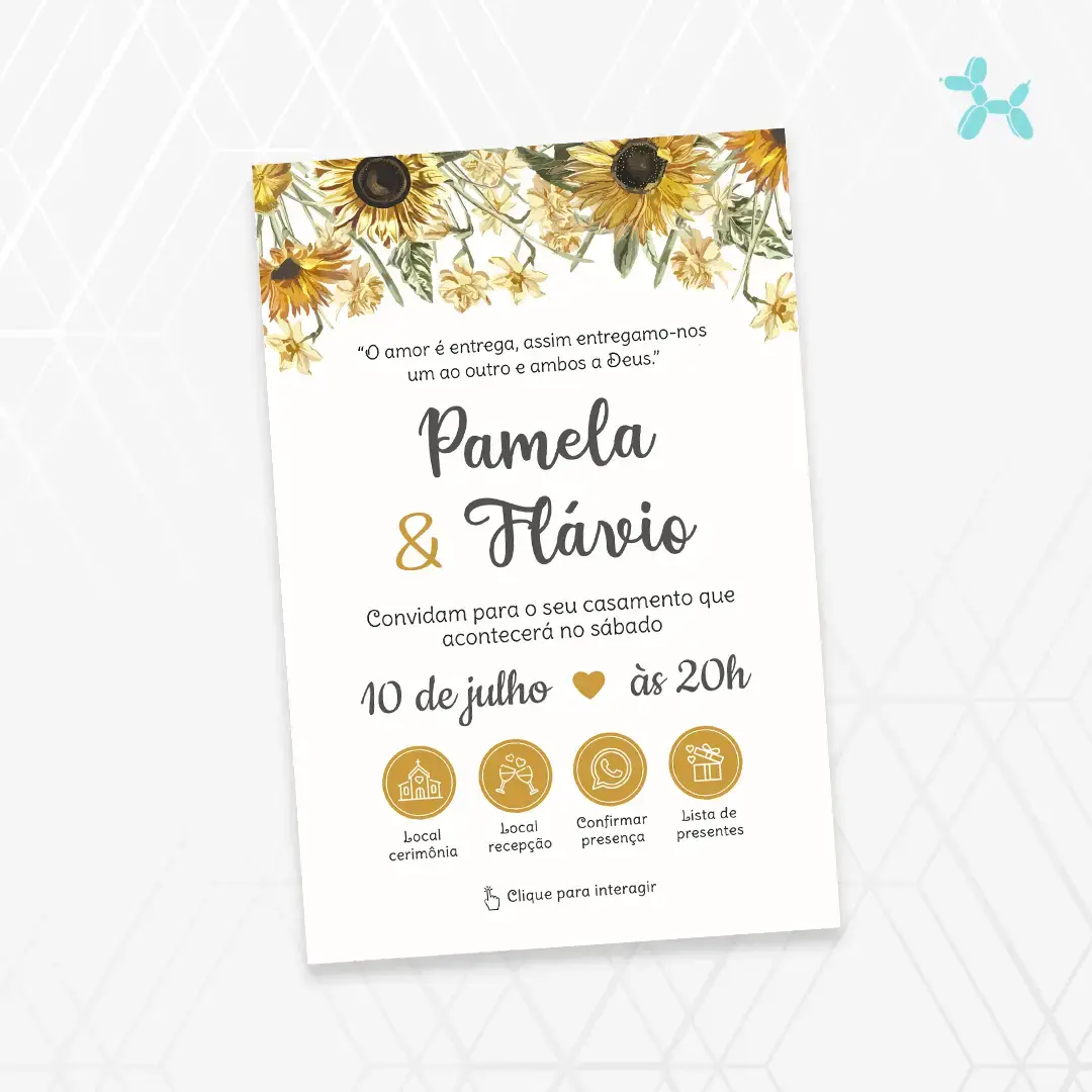 Convite Interativo Casamento Amarelo Girasol