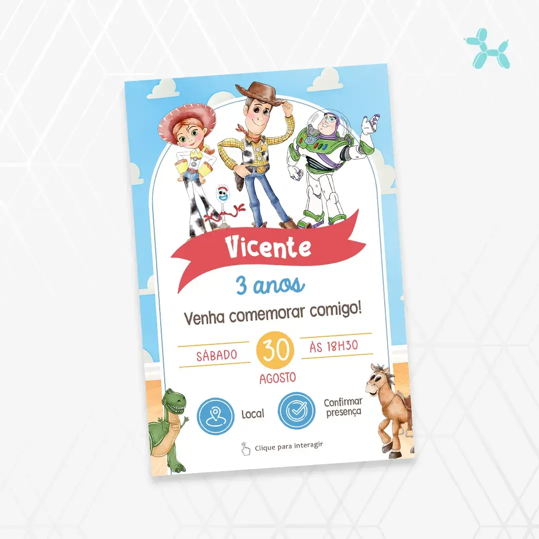 Convite Interativo Toy Story Aquarela
