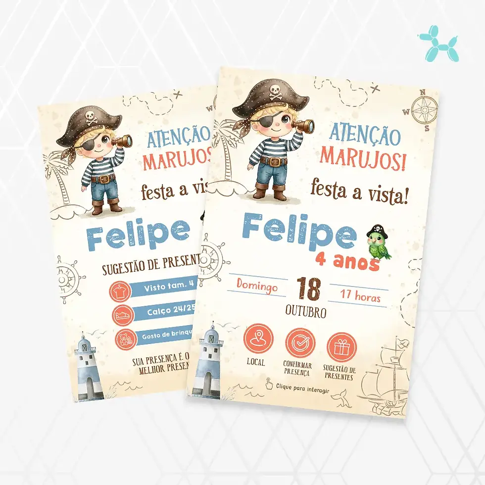 Miniatura: Convite Interativo Pirata Aquarela