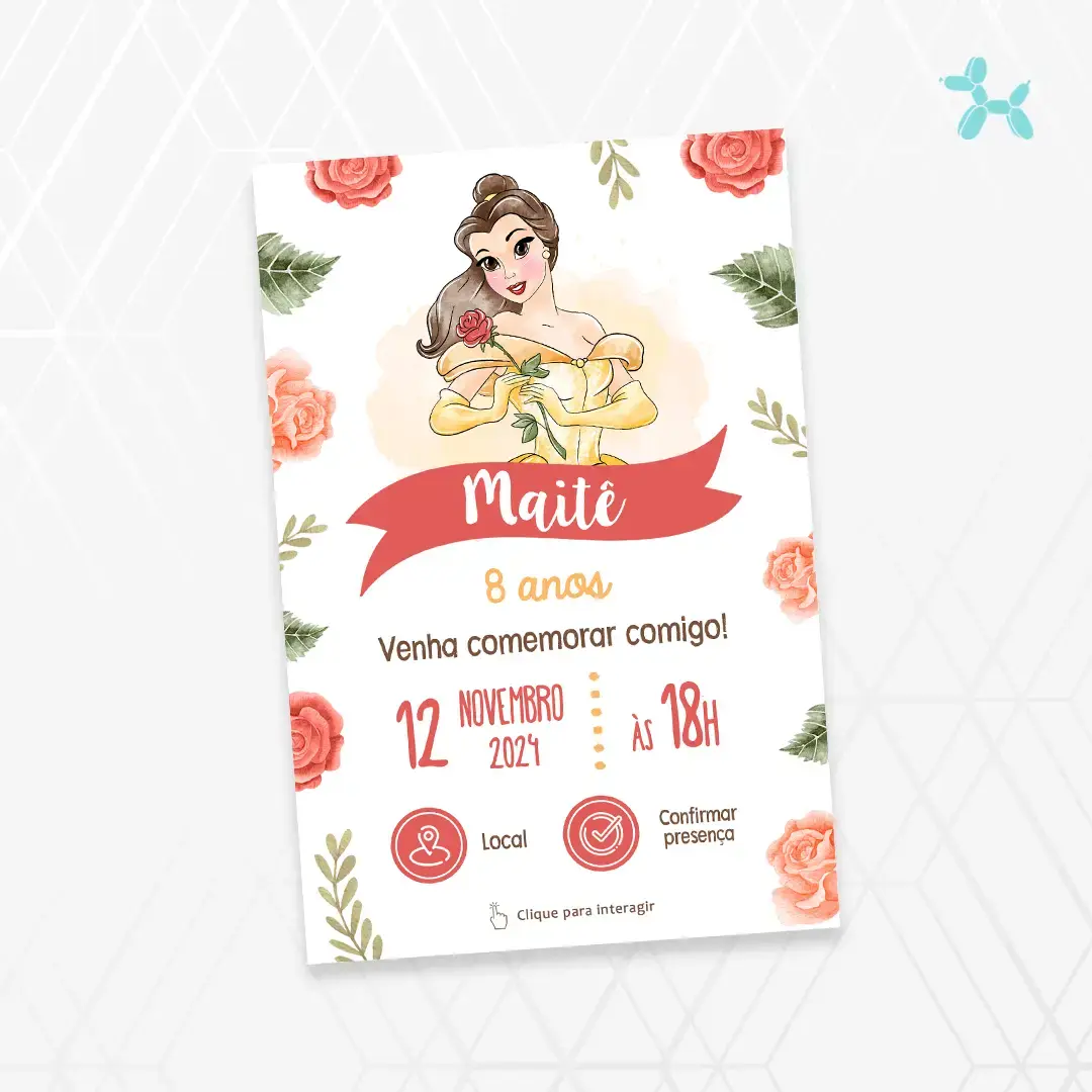 Convite Interativo Bela e a Fera Aquarela