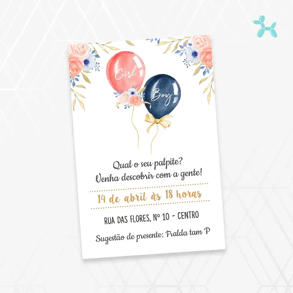 Convite Digital Chá Revelação Balões