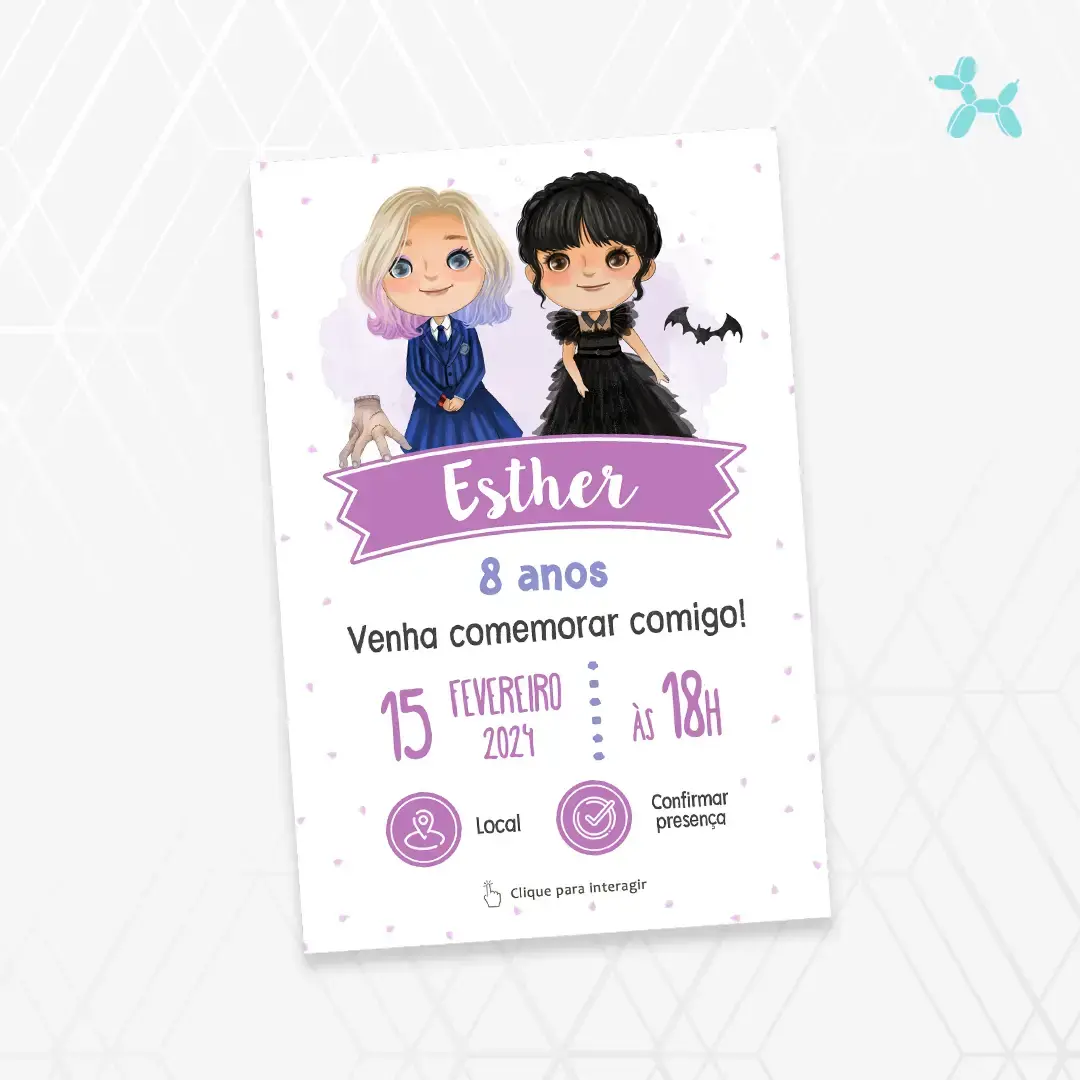 Convite Interativo Wandinha e Enid