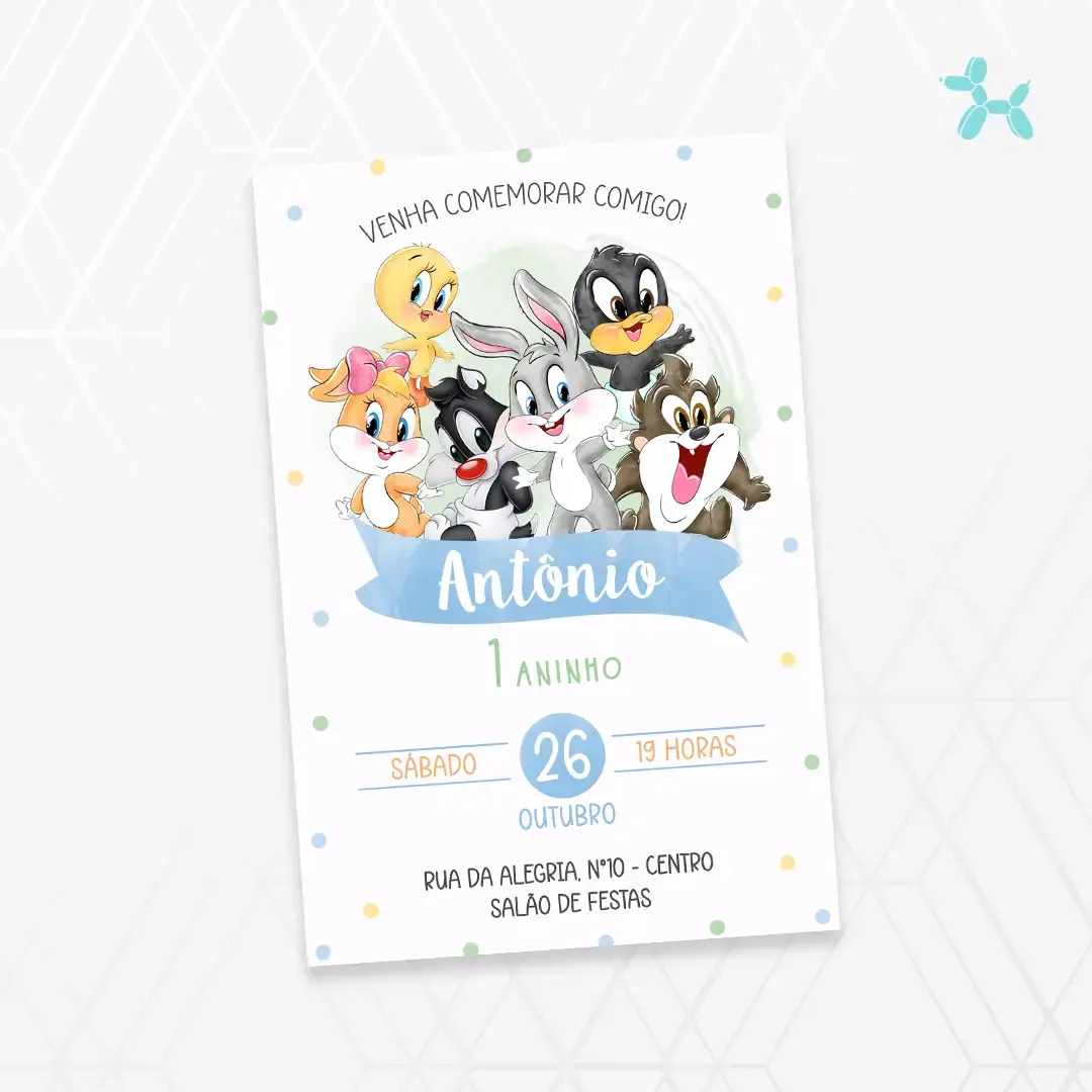 Convite Digital Baby Looney Tunes Aquarela