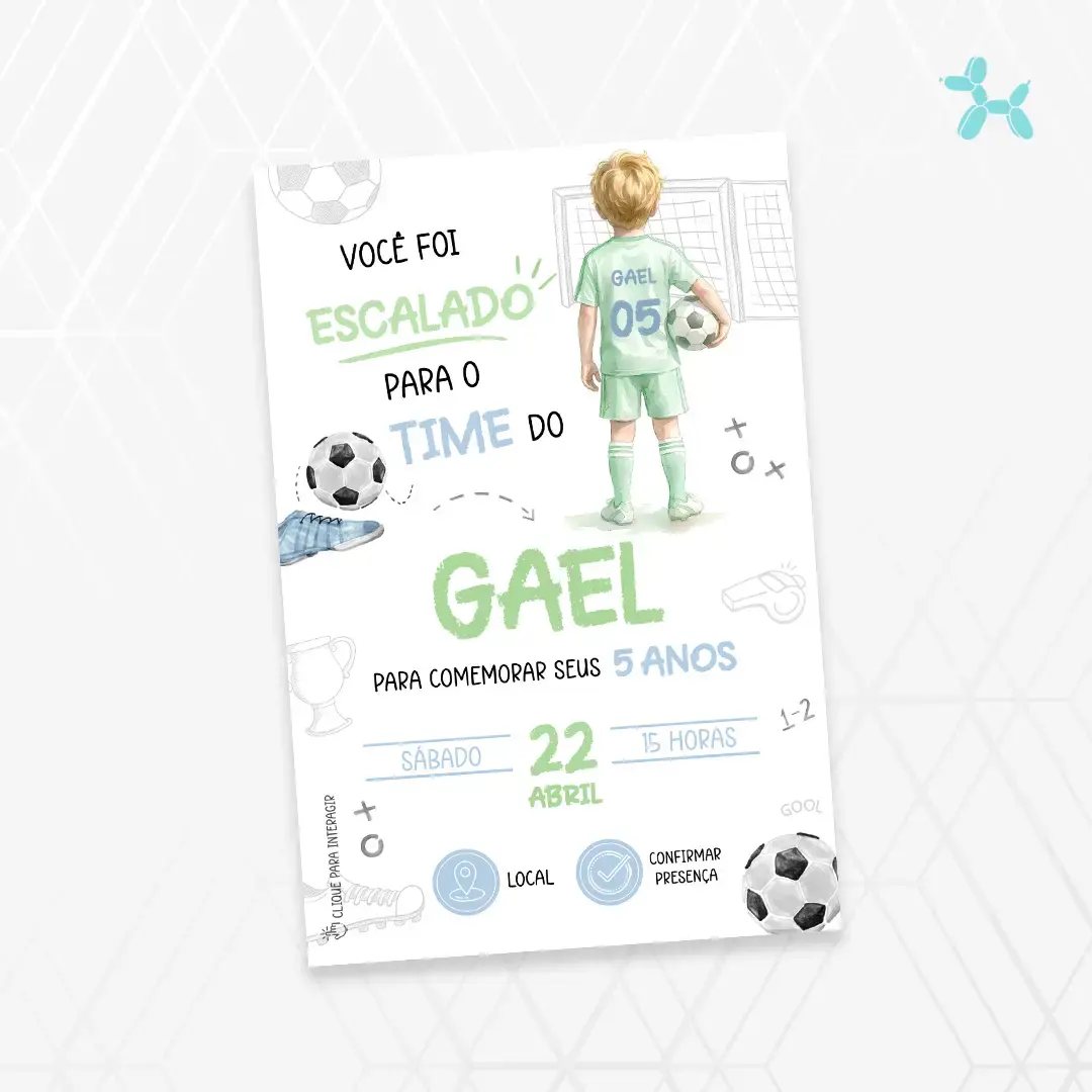 Convite Interativo Futebol Aquarela