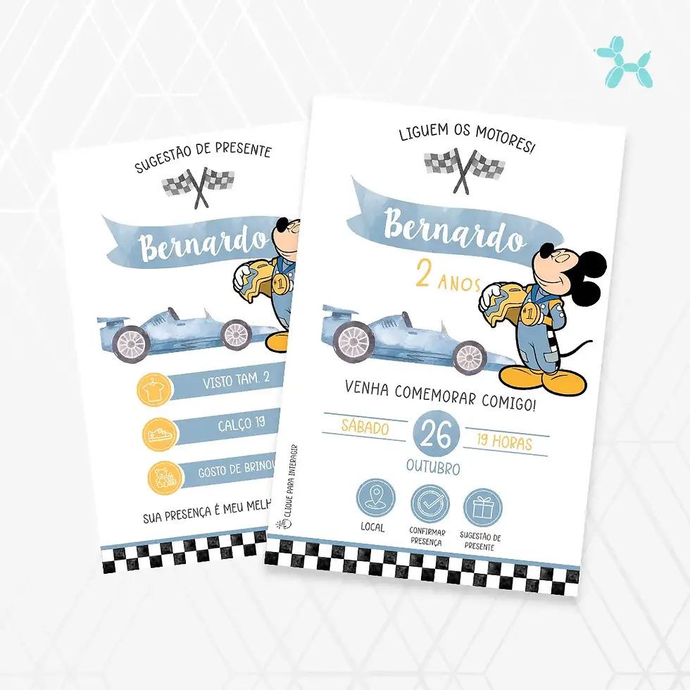 Miniatura: Convite Interativo Mickey Carro de Corrida