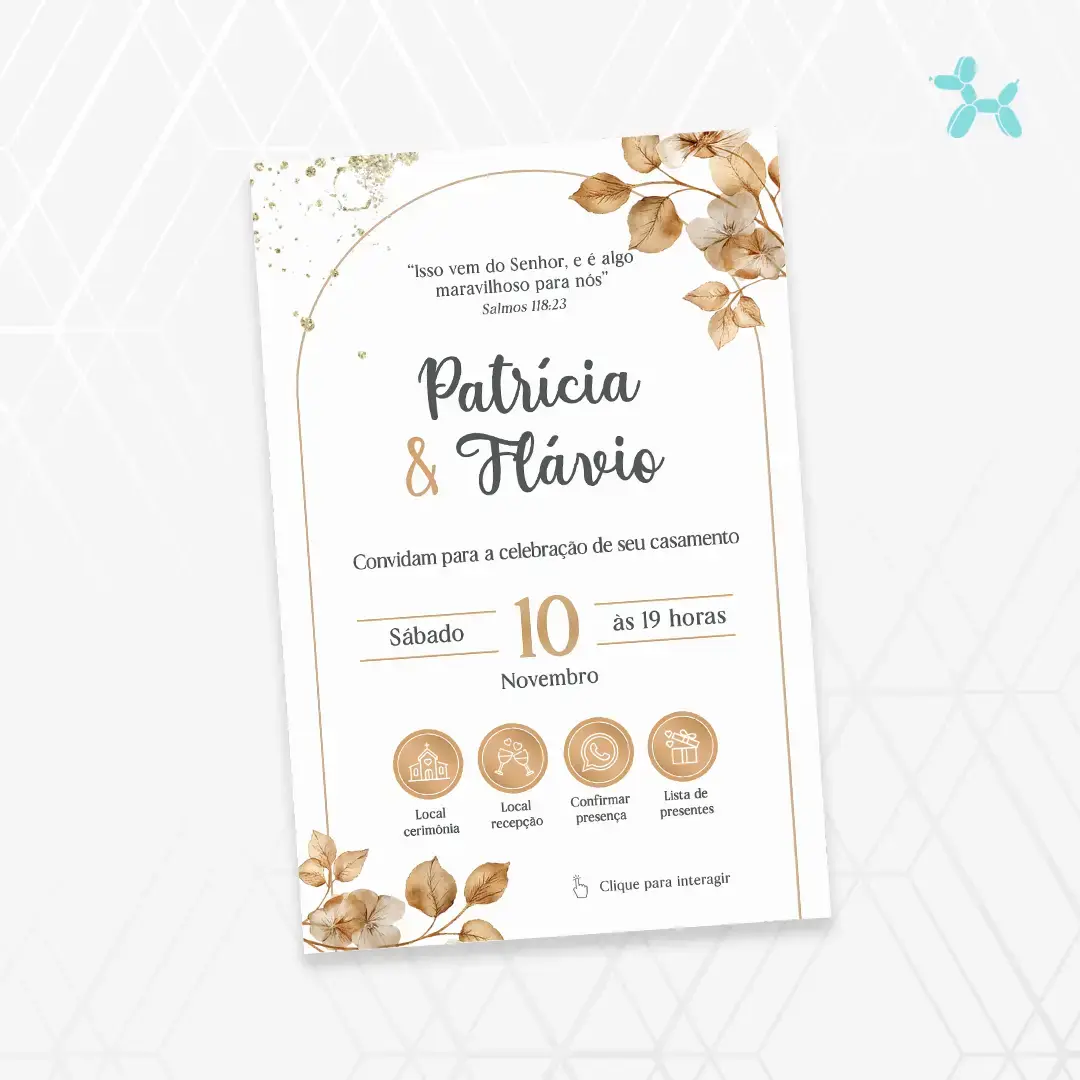 Convite Interativo Casamento Dourado