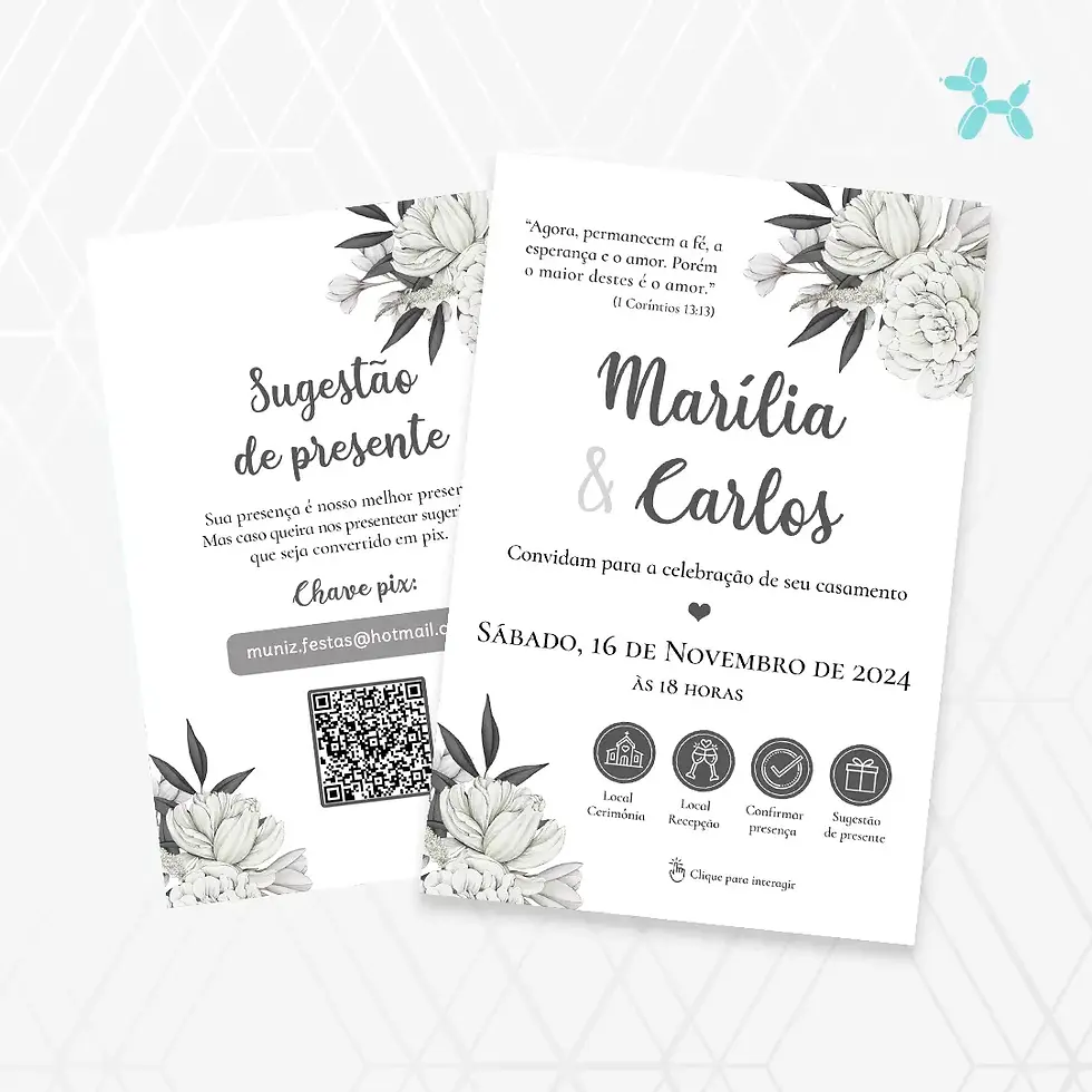 Miniatura: Convite Interativo Casamento Preto e Branco