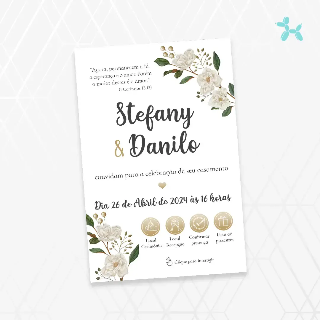 Convite Interativo Casamento Branco e Dourado
