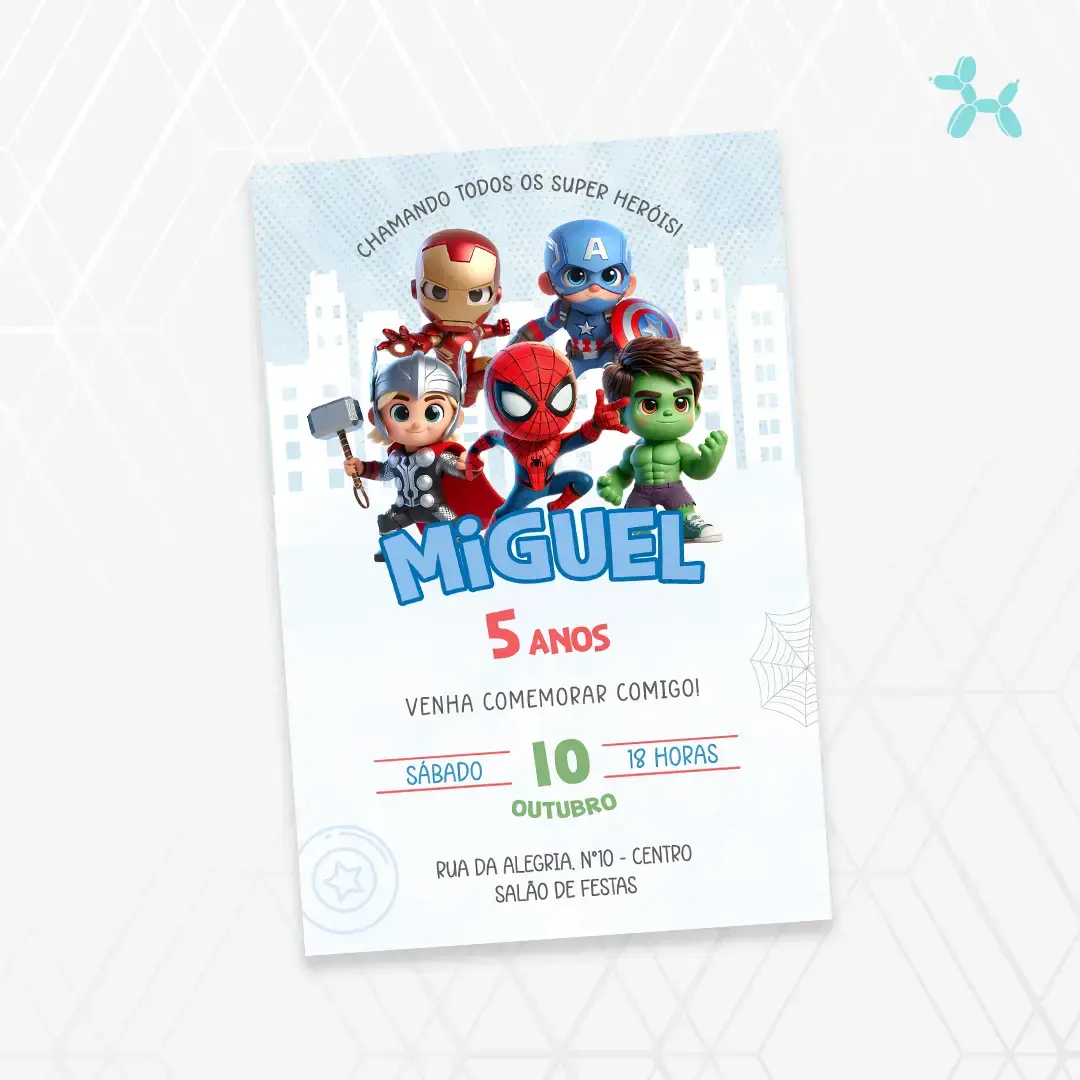 Convite Digital Vingadores Cute/Baby