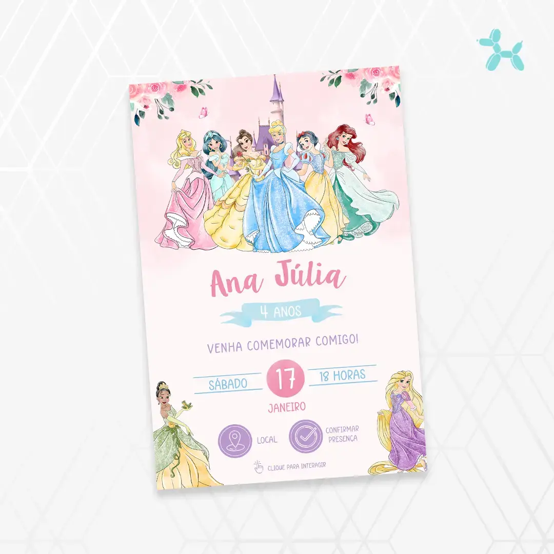 Convite Interativo Princesas Aquarela