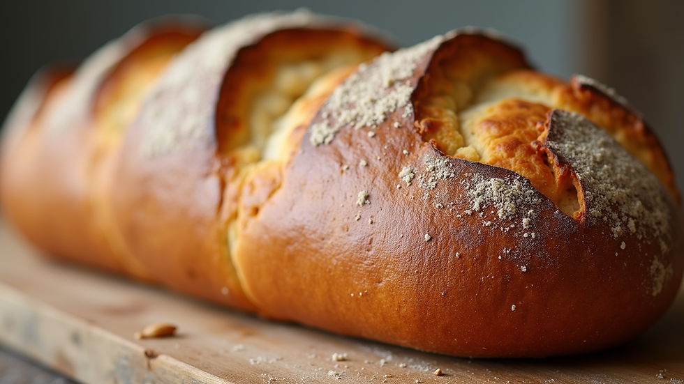 Close-up view of freshly baked honey wheat bread loaf