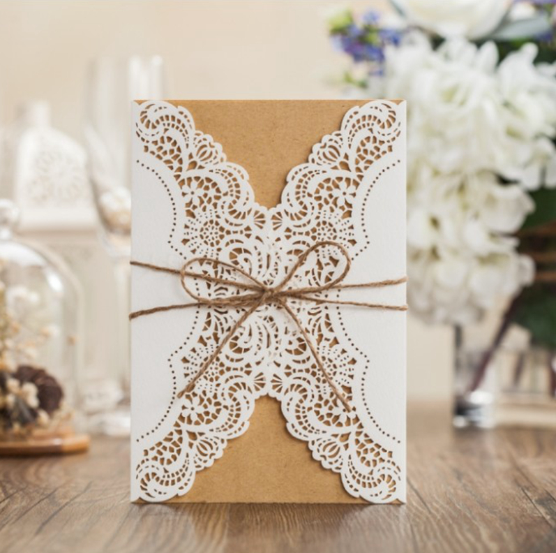 Brown paper Laser cut elegant invitation card