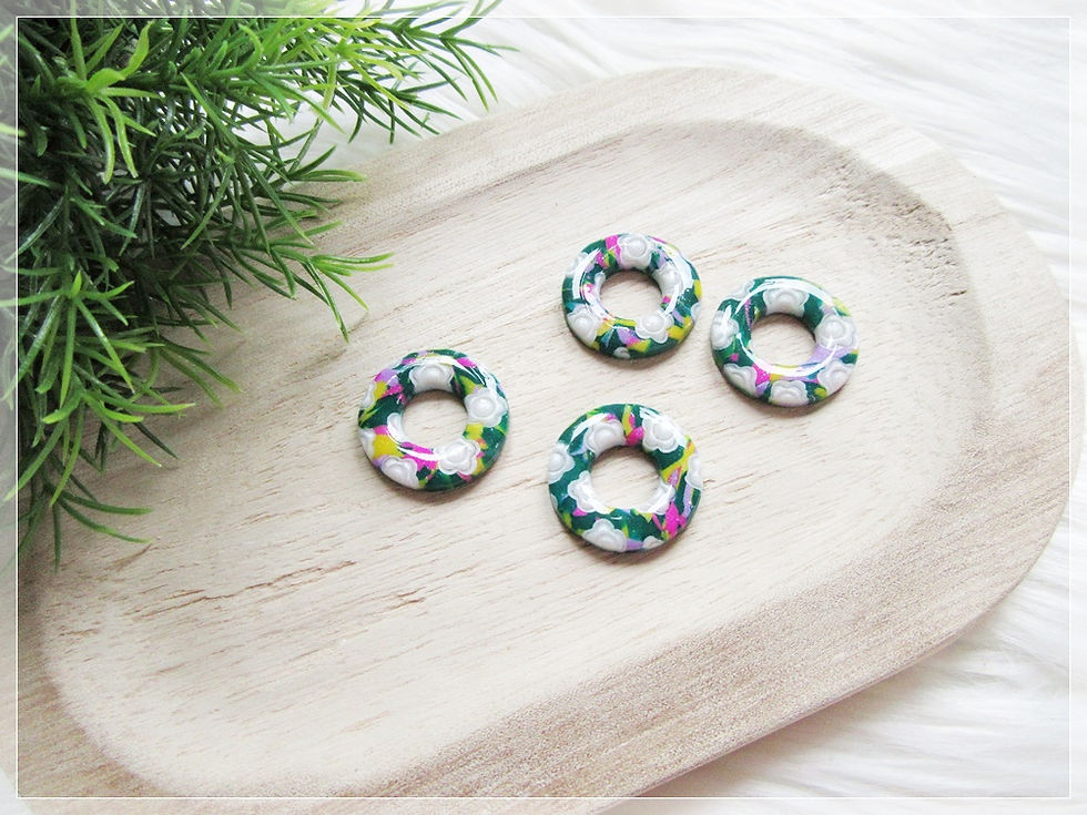 Miniature : Pampilles " Dolly " / marbré vert bouteille, fleuri blanc nacré pailleté / Motif