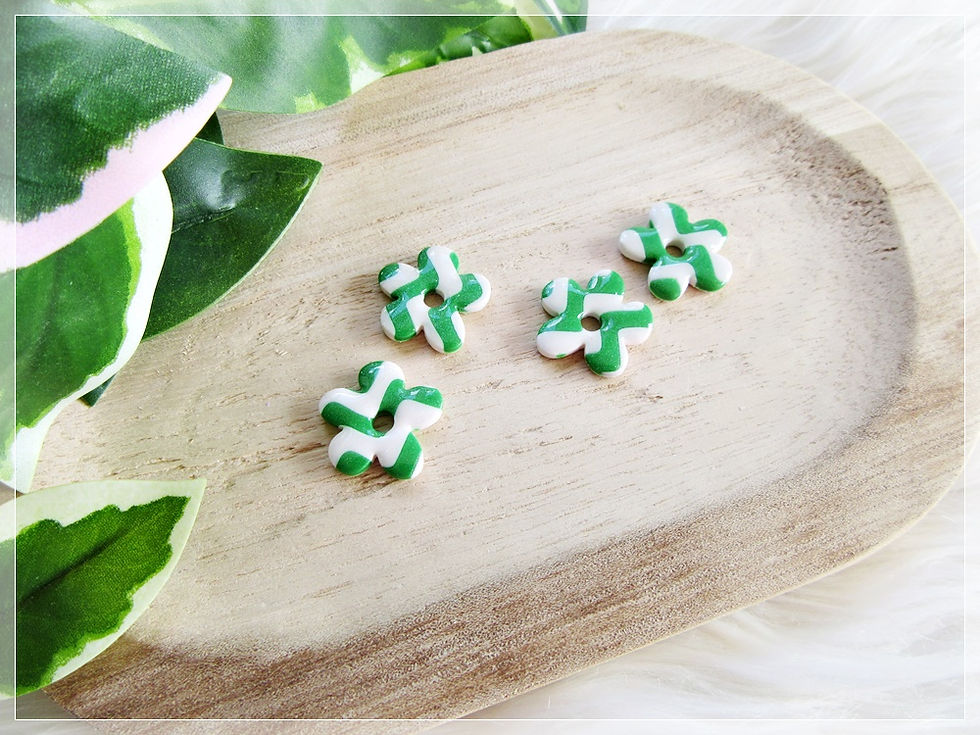 Miniature : Pampilles " Zoé " / ligné zig-zag blanc et vert nacré pailleté