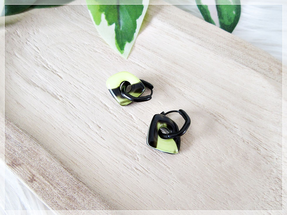 Miniature : Pampilles " Bélina "/ marbré noir et jaune fluo clair
