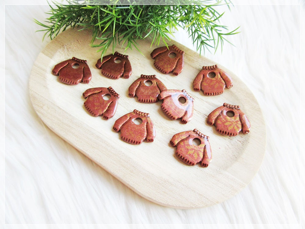 Pampilles " Pull " / bronze nacré, motif hivernale doré / Texturé