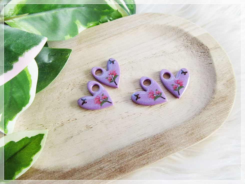 Miniature : Pampilles " Valentine " / lilas nacré pailleté, fleur et papillon