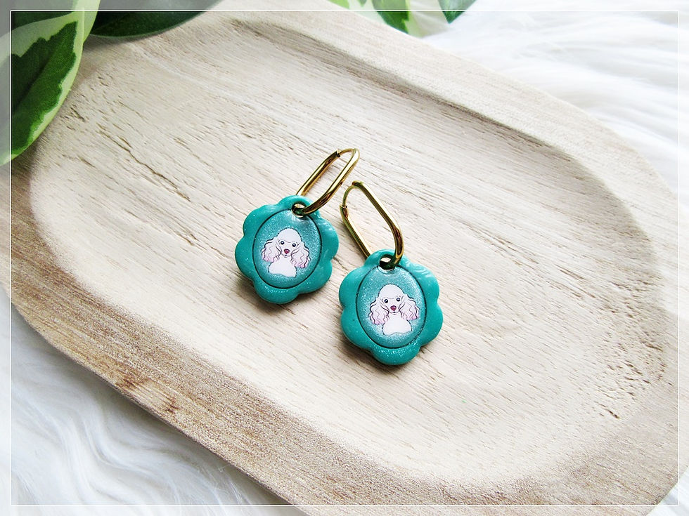 Miniature : Pampilles " Portrait "/ jade nacré pailleté - Caniche