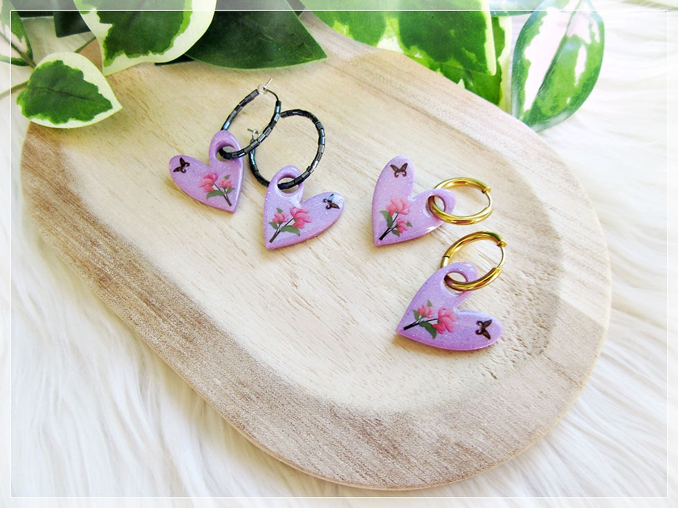 Miniature : Pampilles " Valentine " / lilas nacré pailleté, fleur et papillon