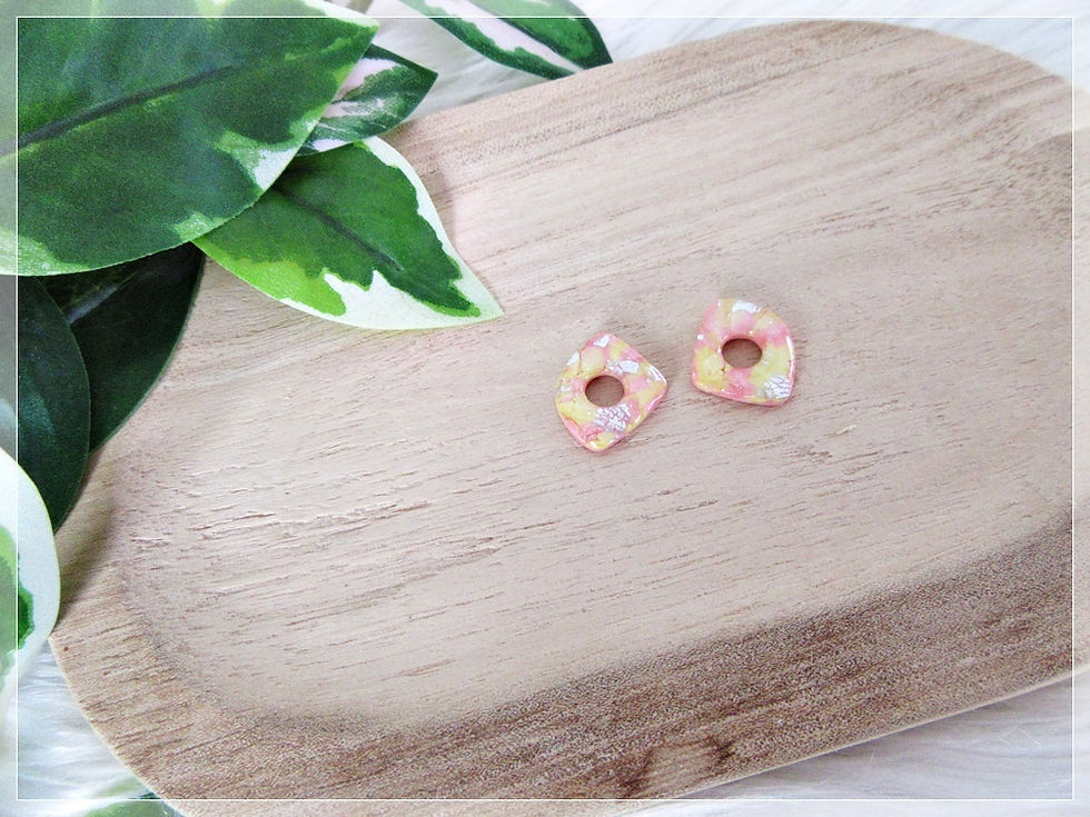 Miniature : Pampilles " Bélina "/ rose saumon et jaune pastel nacré, feuille d'argent