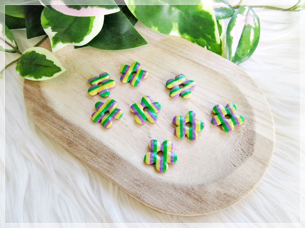 Pampilles " Zoé " / ligné violet, vert, jaune nacré pailleté