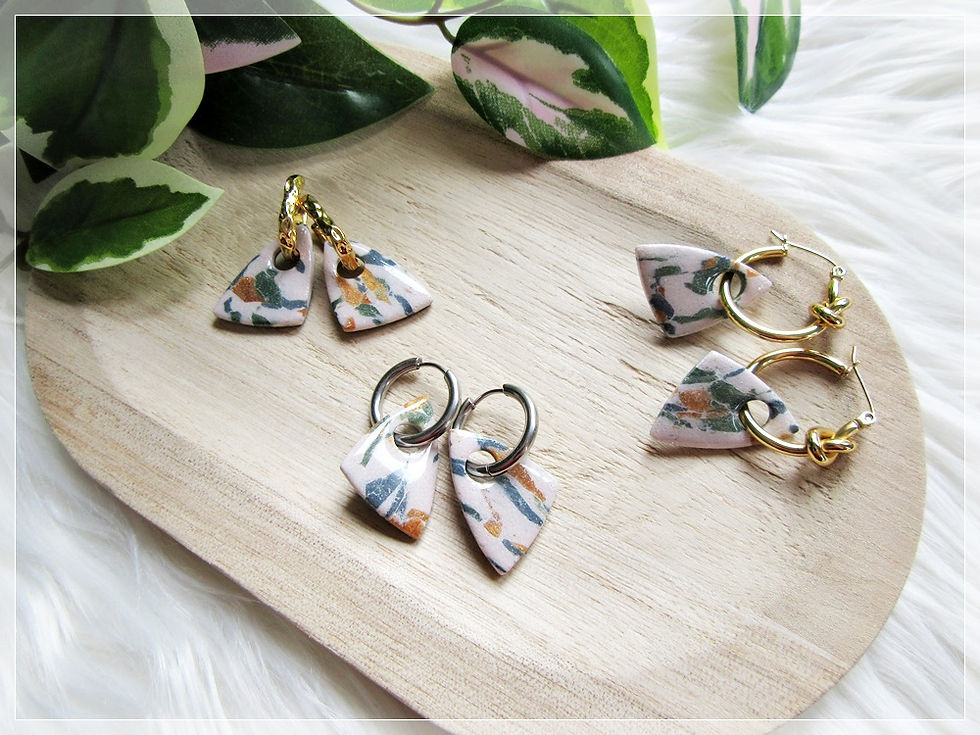 Miniature : Pampilles " Tina " / marbré crème beige, vert, bleu, ocre doré / Motif