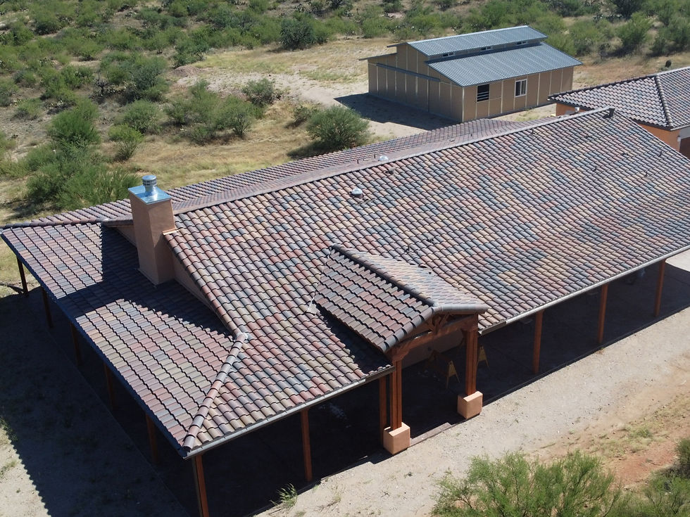 Building with a multi-colored tile roof in Tucson