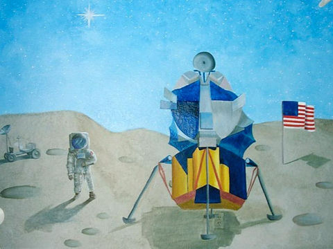 Outer space mural for little boy’s room