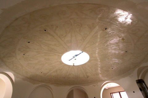 Embossed Venetian plaster for large entry ceiling