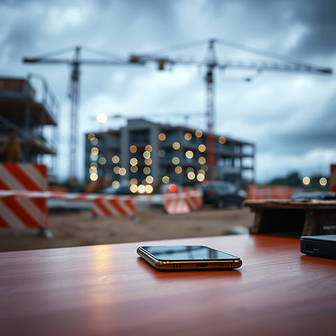 in the background a blurred out construction site after an incident and in the fore ground