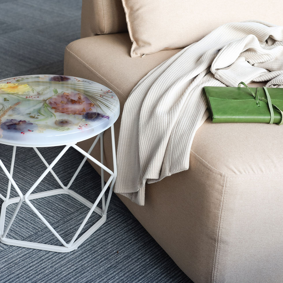 epoxy resin coffee table real dried wedding bouquet flowers metal base unique handmade interior design piece