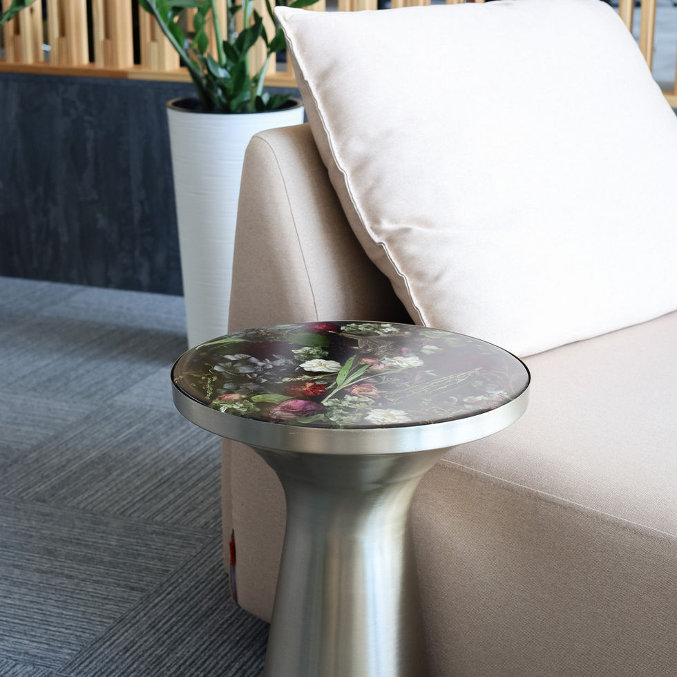 epoxy resin coffee table real dried wedding bouquet flowers brass base unique handmade interior design piece