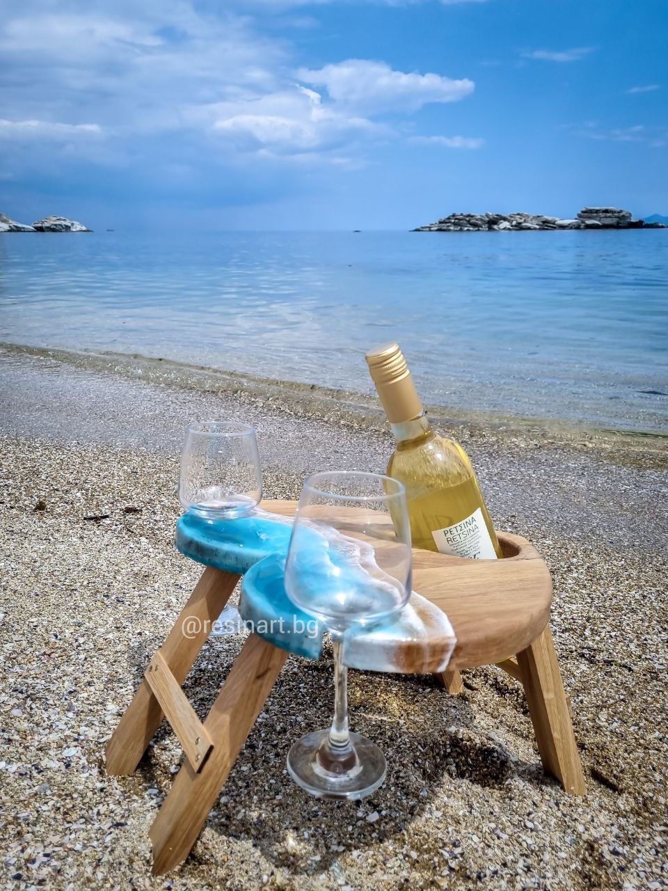 Thumbnail: Oak Wooden epoxy resin wine table 3d sea effect wedding present unique handmade interior design piece couple gift romantic