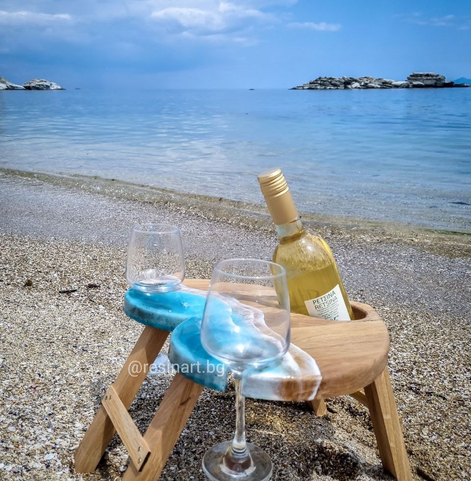 Oak Wooden epoxy resin wine table 3d sea effect wedding present unique handmade interior design piece couple gift romantic