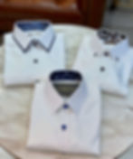 Premium white dress shirts with patterned inner collars and contrast buttons by Estebartin