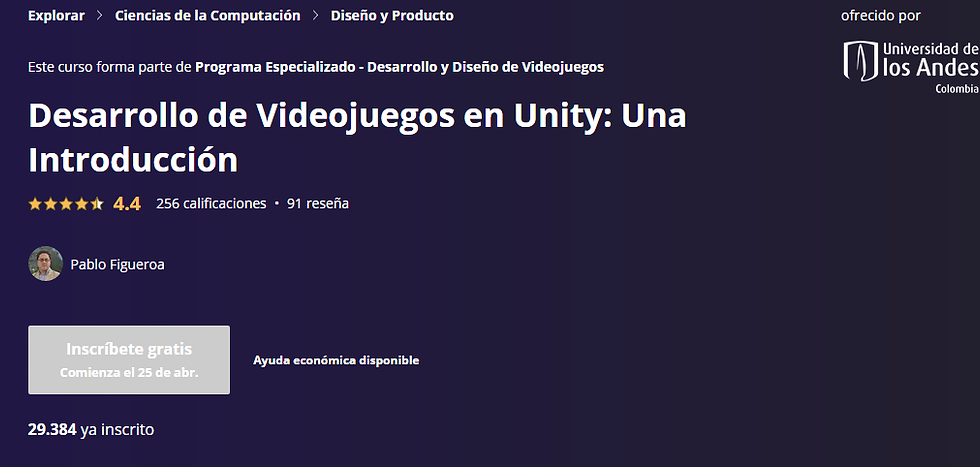 Captura de la pagina del curso