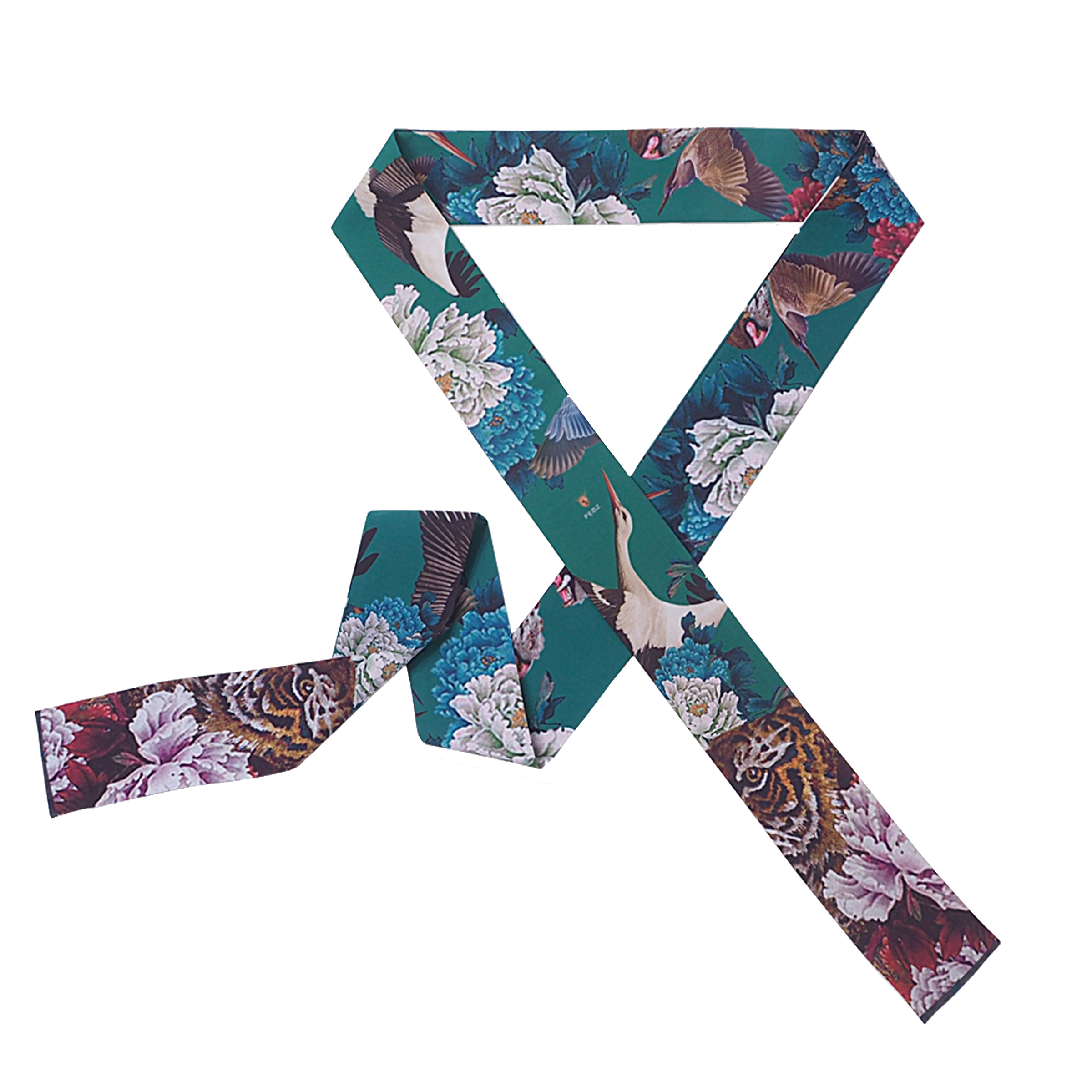 Blue&Green Tiger Floral Slim Scarf
