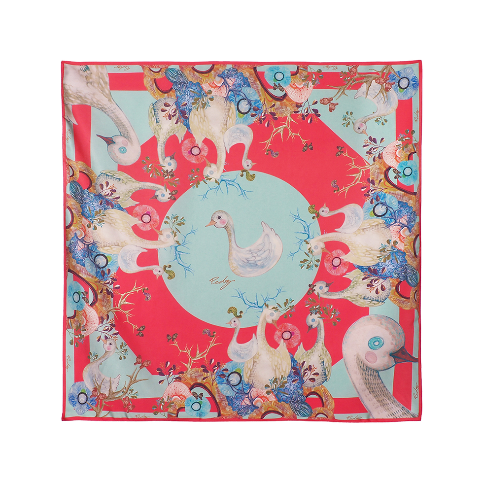 Red Mariez Duck on Geen Moon Scarf