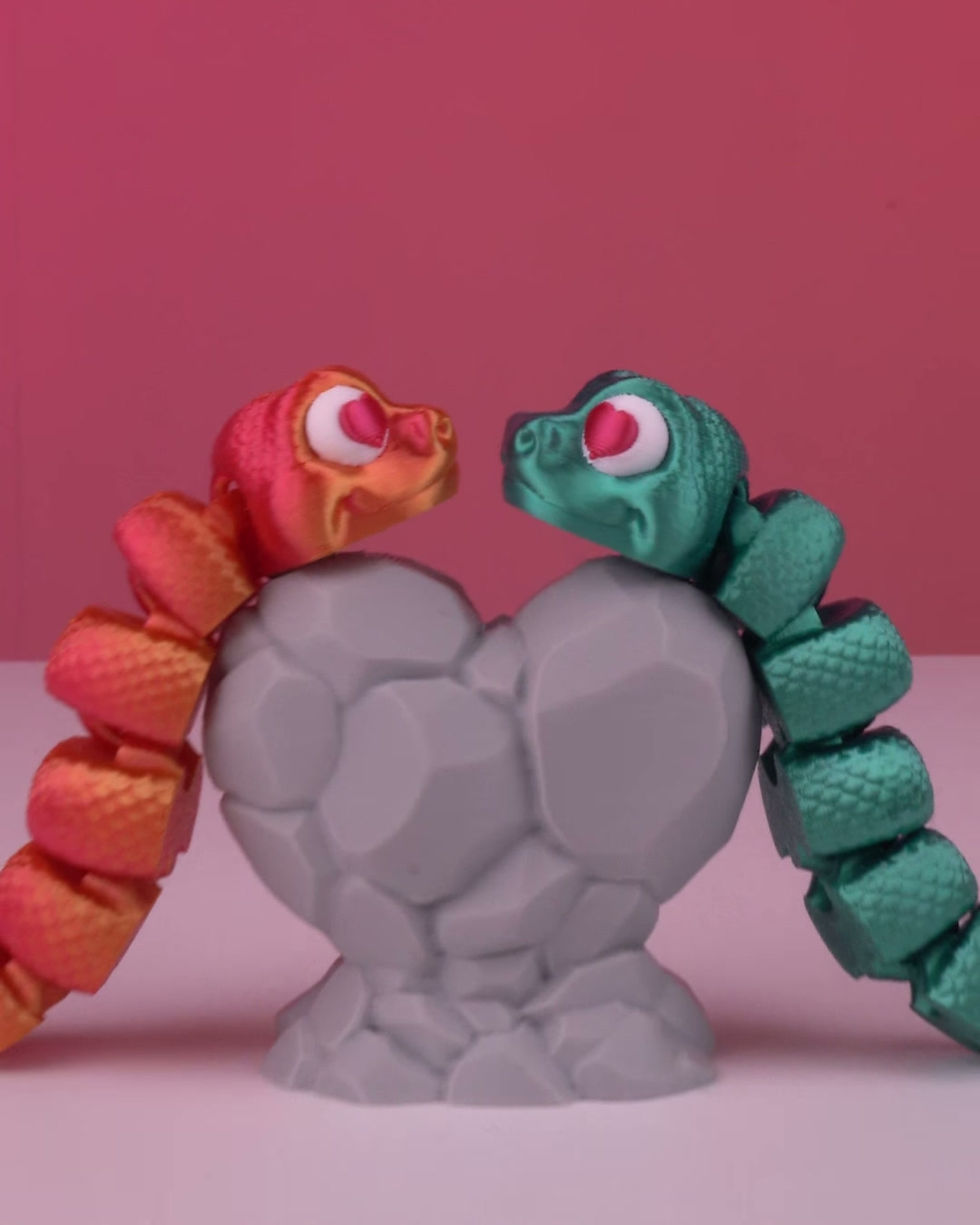 Thumbnail: Magnetic Snake Duo with Heart Rock  Articulated Keychain Set Valentines Day Pair