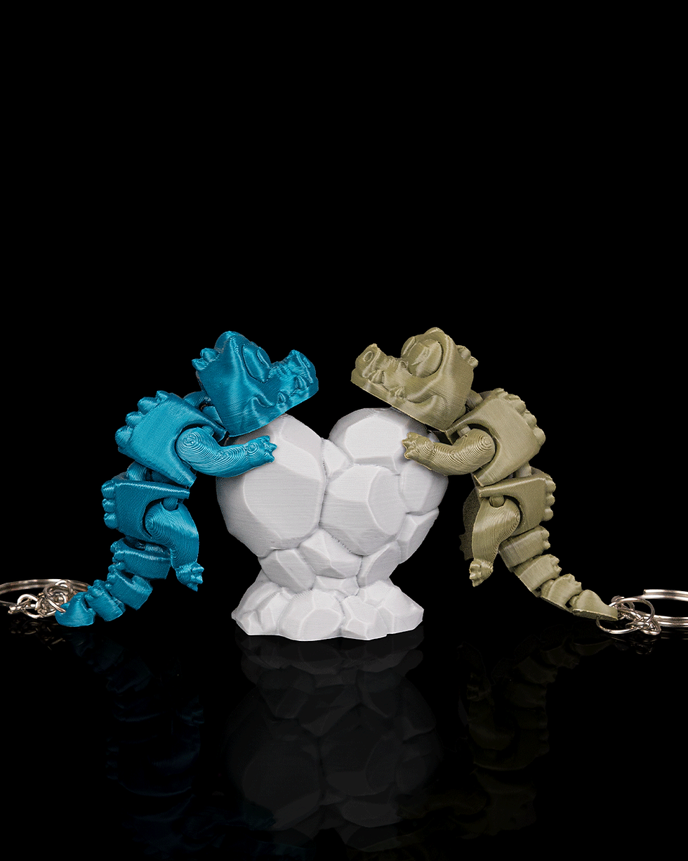 Thumbnail: Magnetic Crocodile Duo with Heart Rock | Articulated Keychain Set Valentines Day