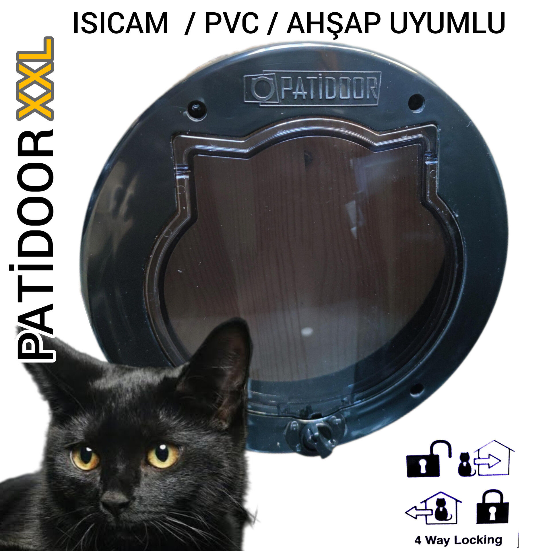 PATİDOOR/ BLACKCAP PATİ XXL KEDİ KAPISI SİYAH/FÜME CAMLI