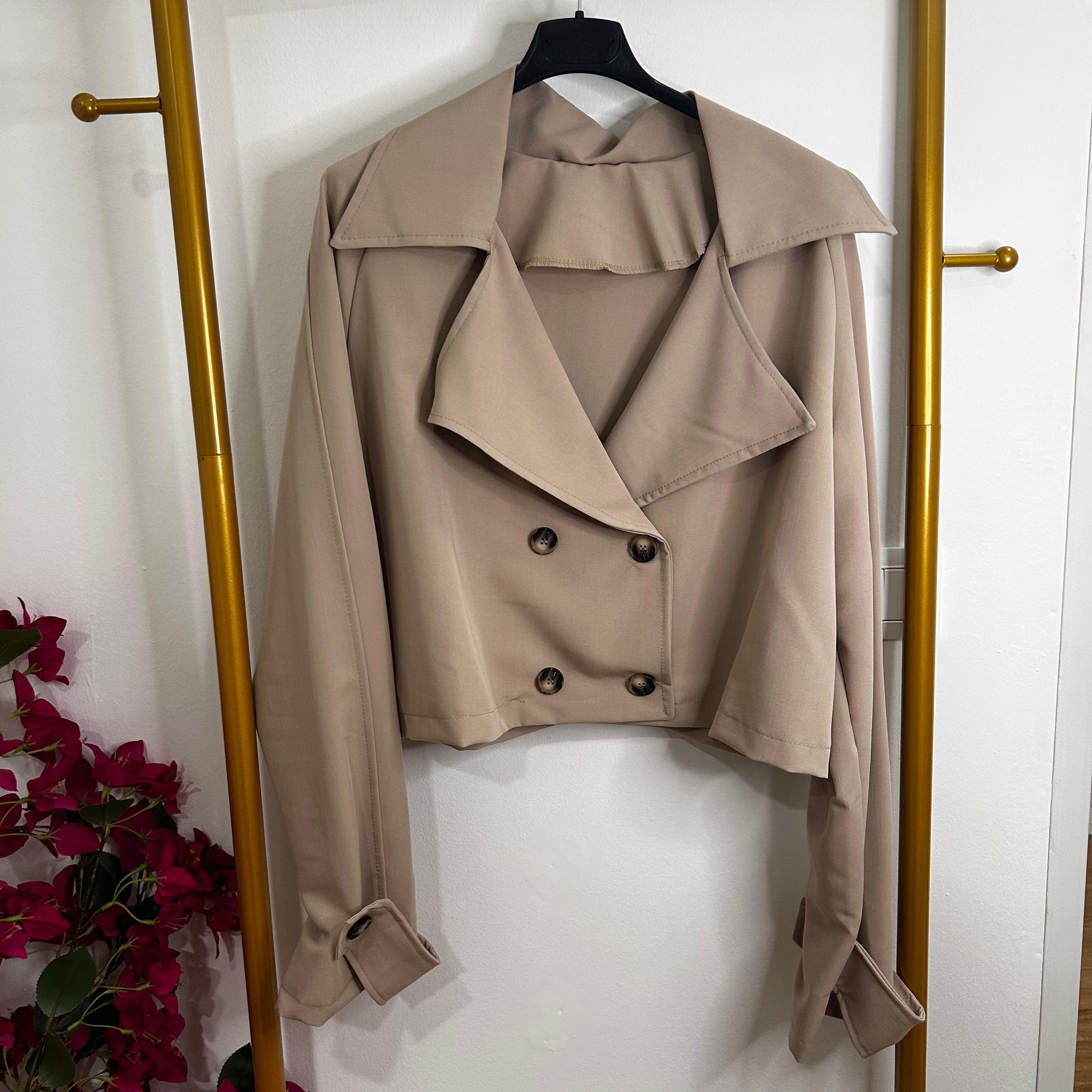 Giacca simil trench crop beige sfoderata