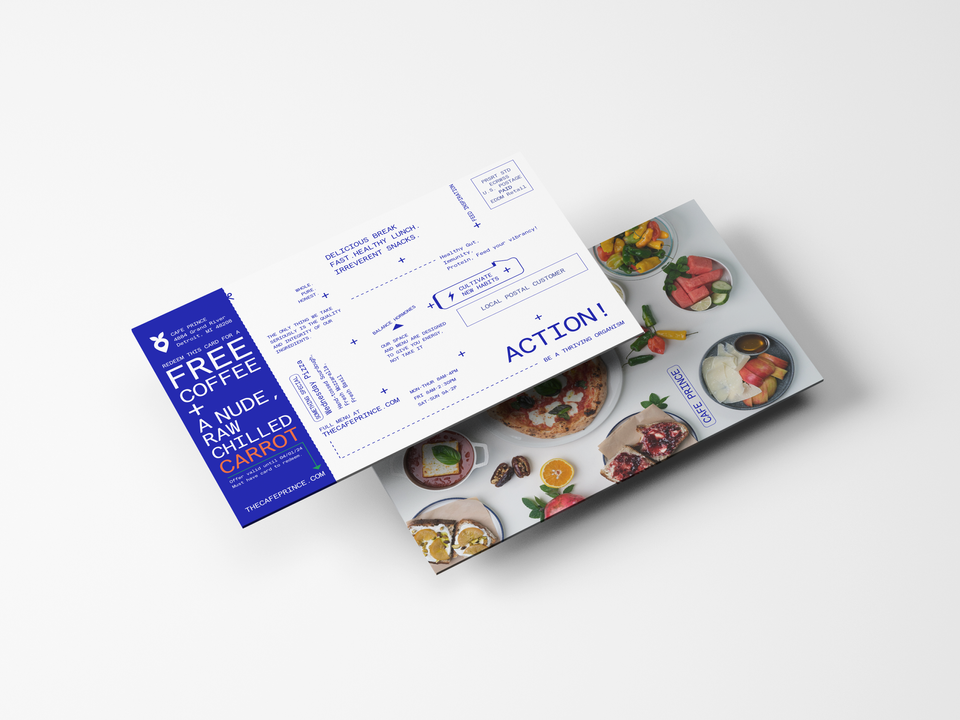 Cafe Prince direct mail postcards stacked