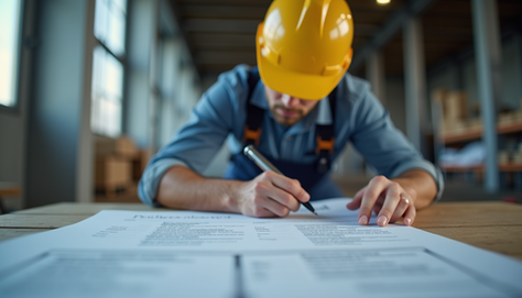 Contractor reviewing blueprints