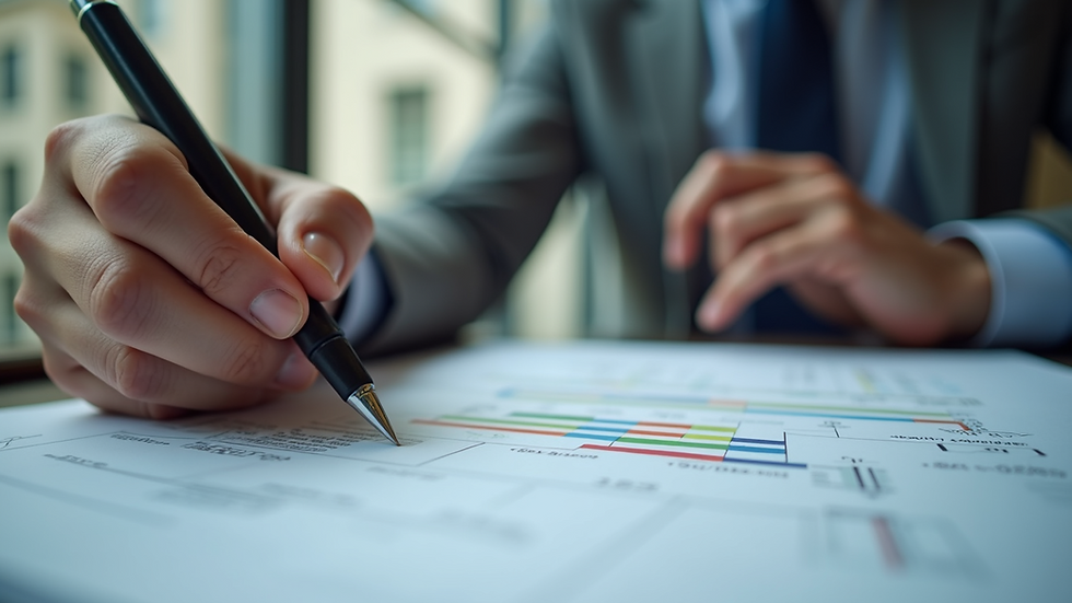 Eye-level view of a contractor reviewing licensing documents at a desk