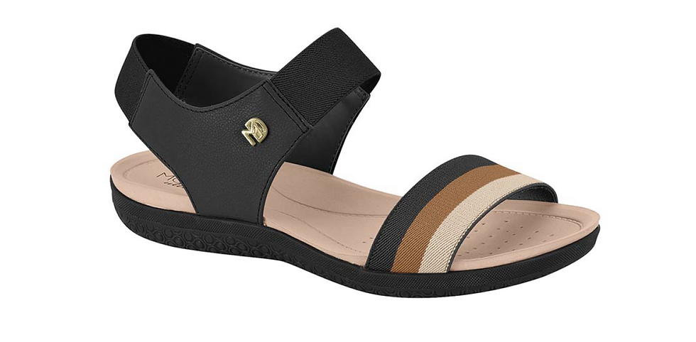 Sandália papete ultracomfy Modare. Calce fácil na cor preto c/tira em três tons, palmilha anatômica dry tech, salto anabela