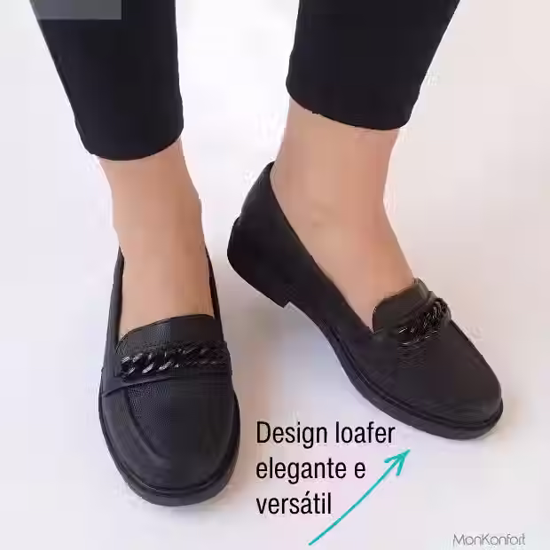 O design loafer do mocassim Ultracomfy Modare Aconchego Preto é ideal para uso no ambiente profissional ou casual.